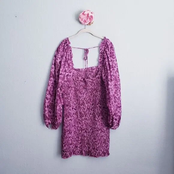Free People Smock It To Me Purple Floral Mini Dress - Picture 7 of 8